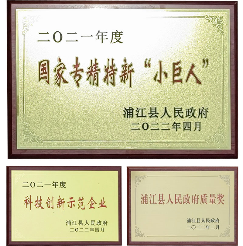 科（kē）技創（chuàng）新示範企業、浦江縣人民政府質量獎和國家專精特新“小巨人”